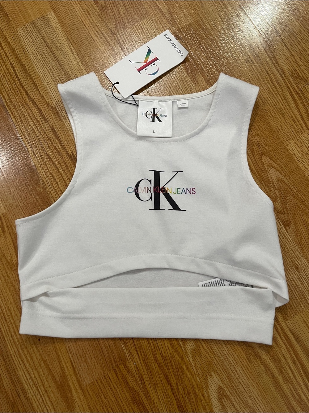 Calvin Klein Jeans White CK Logo Cropped Tank